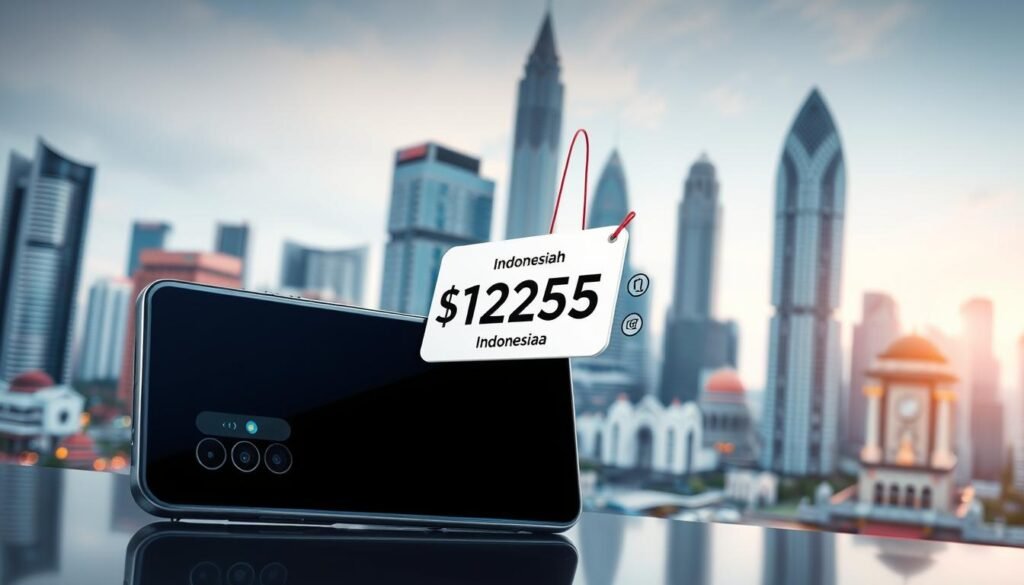 A visually striking image showcasing the concept of flagship smartphone prices in Indonesia for the year 2025. In the foreground, display a sleek, modern smartphone with a high-resolution screen, highlighting its premium design and advanced features, such as multiple camera lenses and a stunning display. In the middle ground, illustrate a price tag hovering beside the smartphone, indicating a price in Indonesian Rupiah, accompanied by symbols that represent high-tech features like 5G connectivity and augmented reality. The background should feature a bustling cityscape of Jakarta, blending modern skyscrapers with traditional architecture, to evoke a sense of place. Soft, diffused lighting should create a professional and inviting atmosphere, captured from a slightly angled perspective to enhance depth. The scene should feel dynamic and futuristic, embodying the cutting-edge nature of flagship smartphones. A visually striking image showcasing the concept of flagship smartphone prices in Indonesia for the year 2025. In the foreground, display a sleek, modern smartphone with a high-resolution screen, highlighting its premium design and advanced features, such as multiple camera lenses and a stunning display. In the middle ground, illustrate a price tag hovering beside the smartphone, indicating a price in Indonesian Rupiah, accompanied by symbols that represent high-tech features like 5G connectivity and augmented reality. The background should feature a bustling cityscape of Jakarta, blending modern skyscrapers with traditional architecture, to evoke a sense of place. Soft, diffused lighting should create a professional and inviting atmosphere, captured from a slightly angled perspective to enhance depth. The scene should feel dynamic and futuristic, embodying the cutting-edge nature of flagship smartphones.